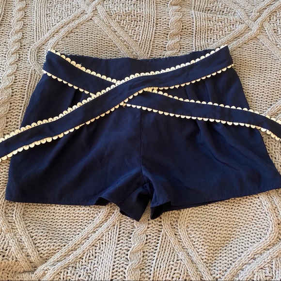 Navy Scallop Tie Shorts - Picture 2 of 4